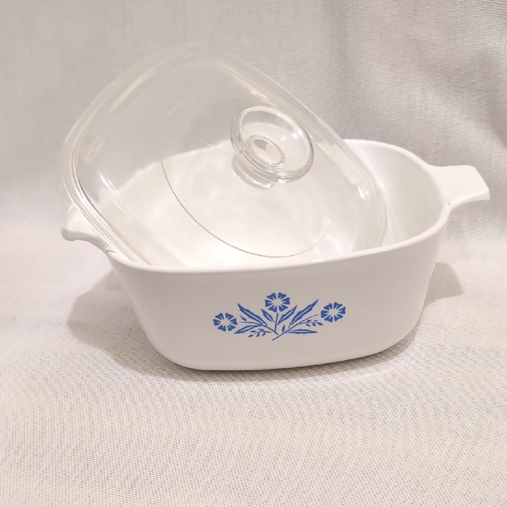 Corningware White and Blue Casserole Dish with Lid